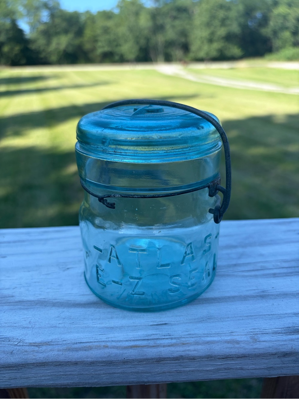 Atlas EZ Seal Mason Jar with lid and wire bail, blue 4 in Cottagecore Primitive